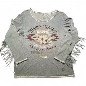 Double D Ranch Long-sleeve Fringed Top with Bead detailing, L